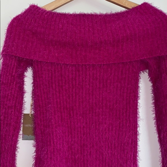 NWT PINK FUZZY OFF THE SHOULDER SWEATER - Picture 8 of 8
